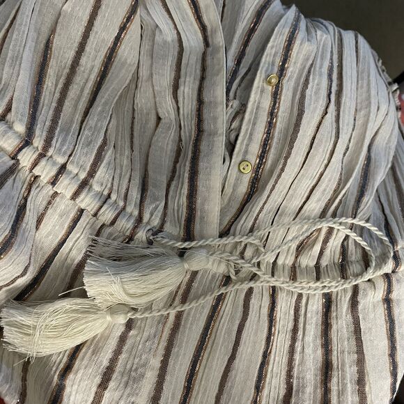 Ulla Johnson Elio Cream Metallic Stripe Tassel Ruffle Sleeve Jumpsuit Size 0 - Picture 7 of 10